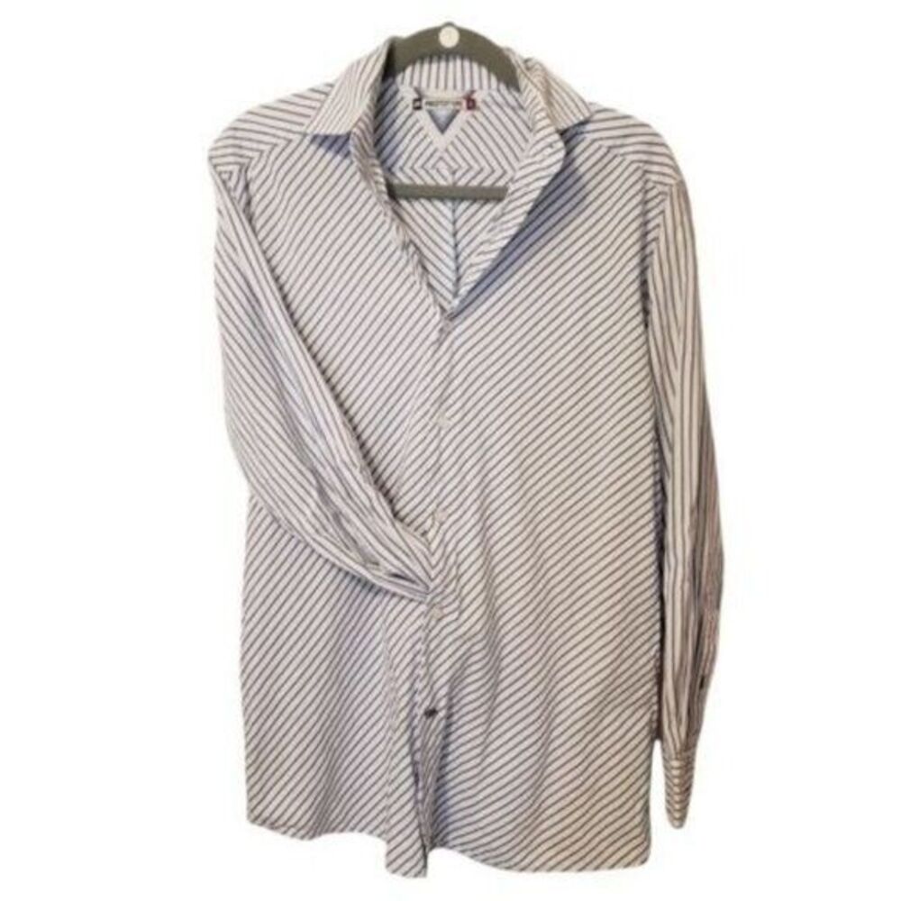 Prototype Mens Sz L Blue White Striped Long Sleeve Dress Shirt